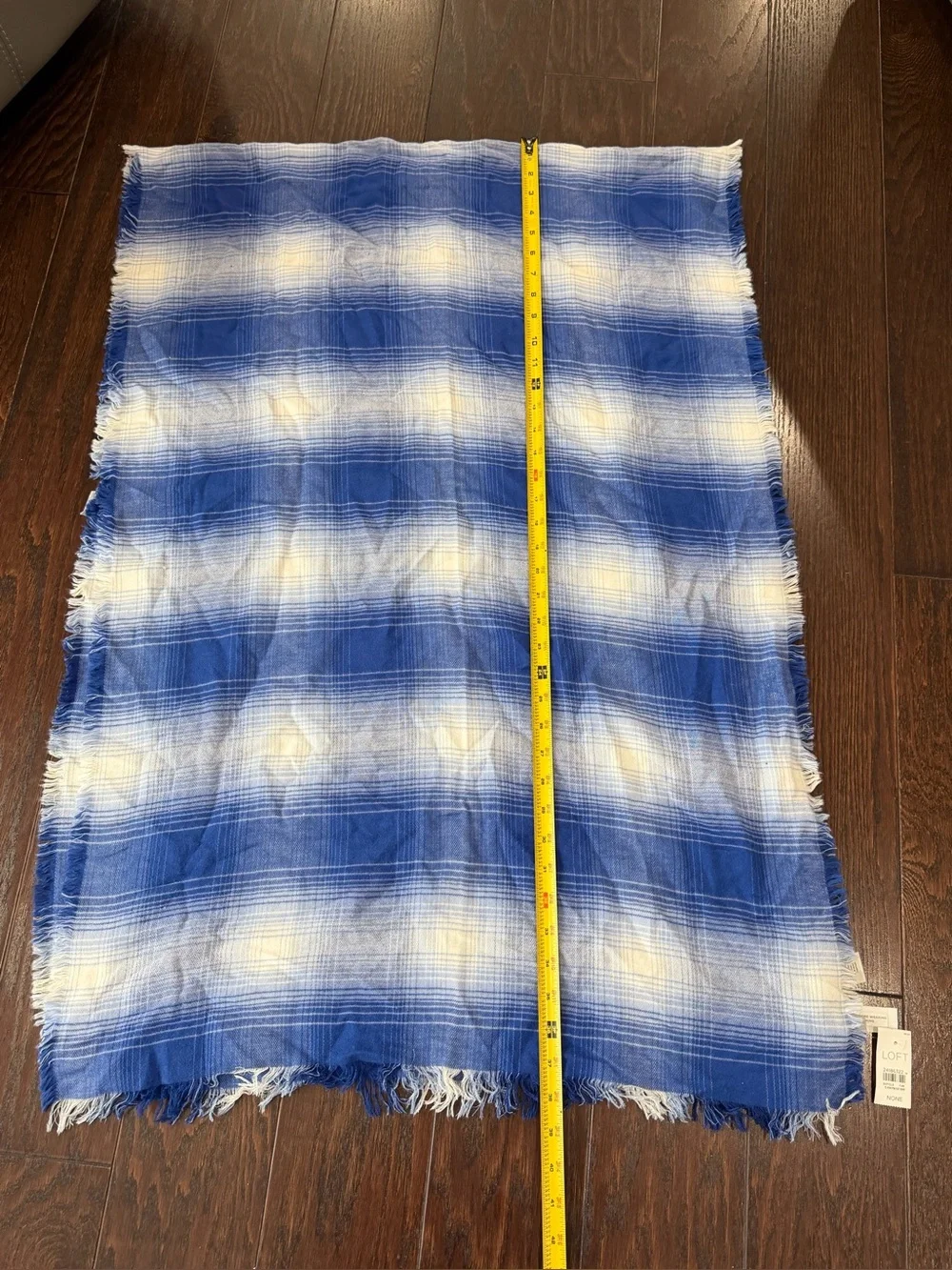 LOFT Oversized Blue & White Ombre Plaid Blanket Scarf NEW 82